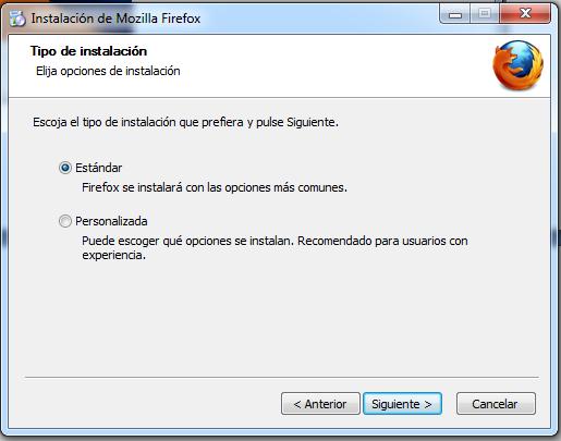Tipo de instalación Mozilla Firefox 